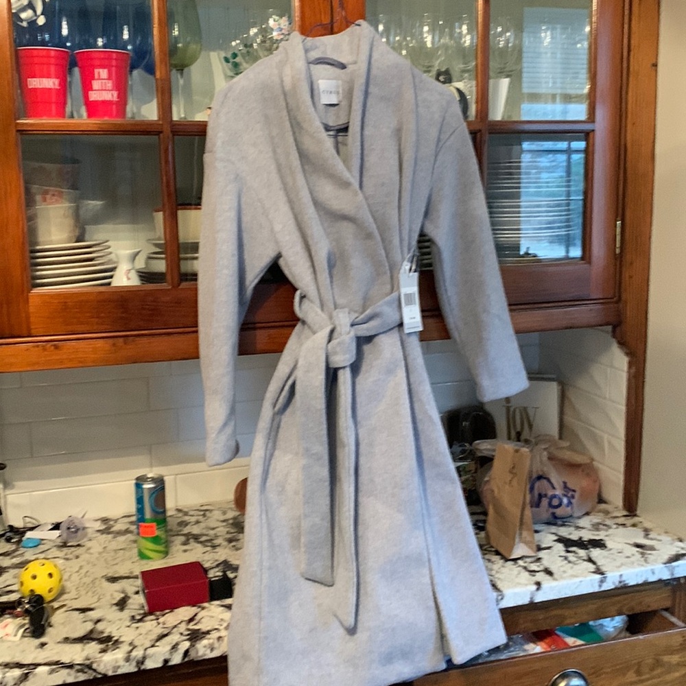 Cyrus belted wool soft blue coat. NWT. Retail 198